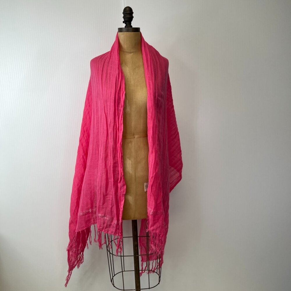 Bindya Scarf Women Linen Long Shawl Fringe Metallic 78x30.5 Resort Party Core Ex